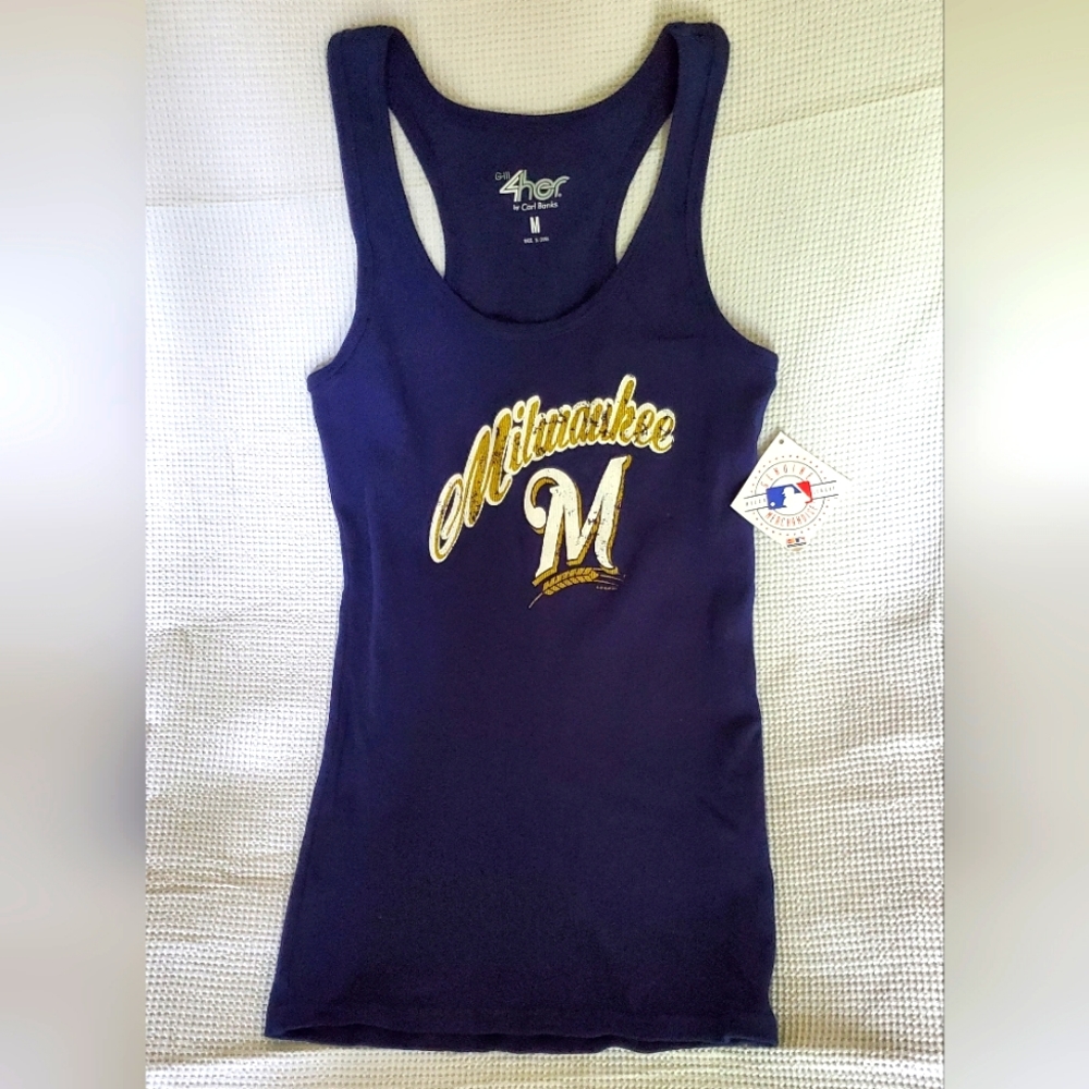 NWT MILWAUKEE BREWERS 💙💛🤍 NAVY MEDIUM TANK TOP | GENUINE MLB MERCHANDISE
